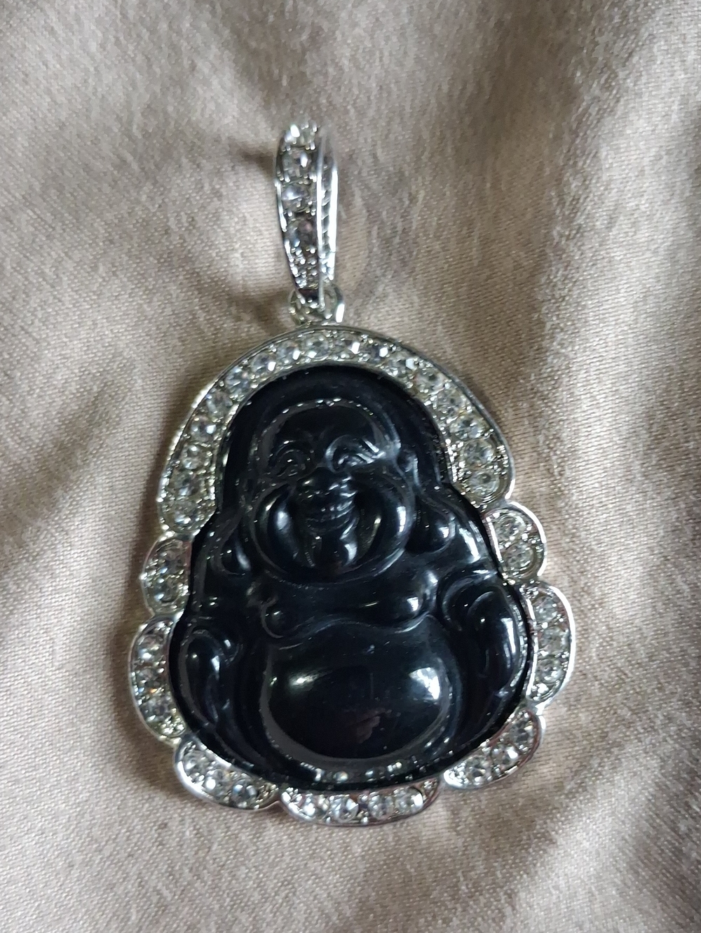 Black Buddha Pendant Necklace with Crystal Halo